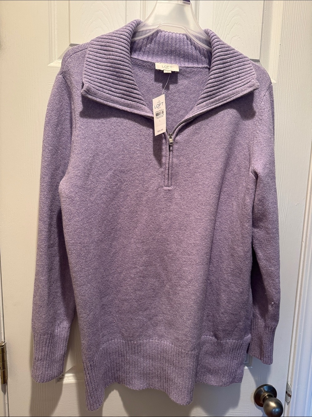 LOFT Lilac Ribbed-Collar Half-Zip Pullover